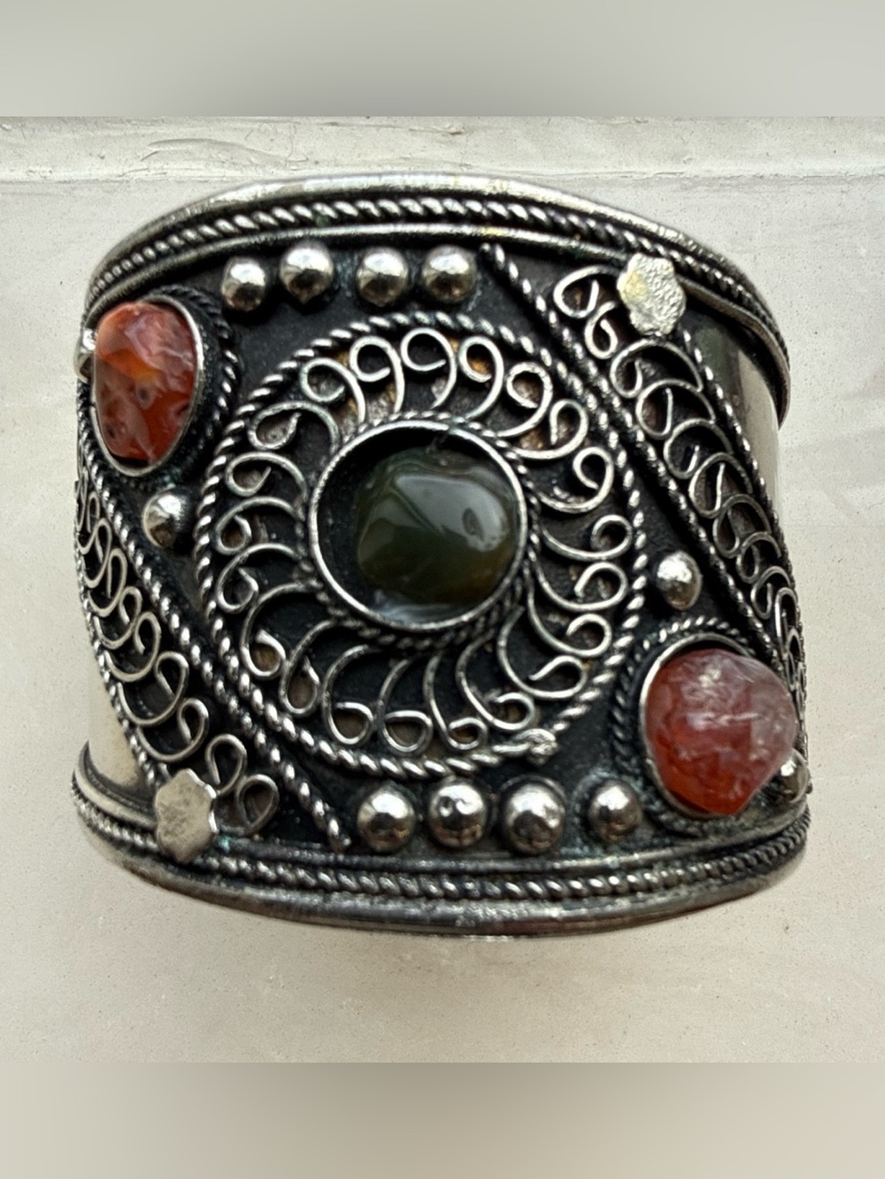 vintage Kuchi tribal-style silver cuff bracelet